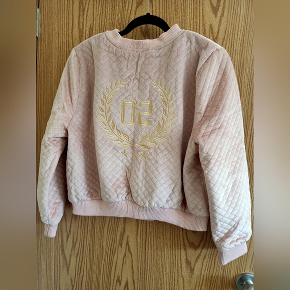 Dusty Pink Velvet Quilted Bomber Jacket - Picture 4 of 5